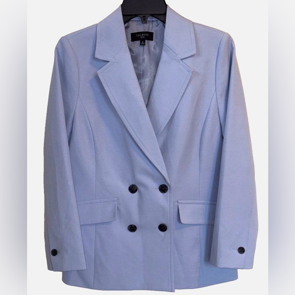 Talbots Petite 8P Light Blue Double Breasted Career Blazer Jacket